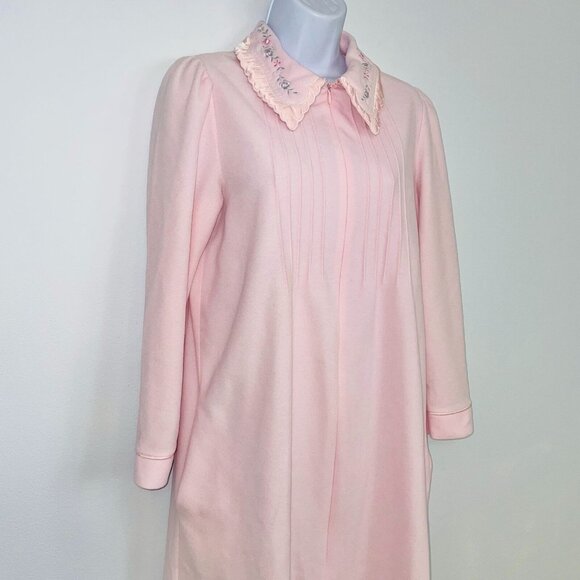 Vintage Sears Ultra Plush Womens Small Robe Pink Floral Long Sleeve Housecoat - Picture 4 of 9